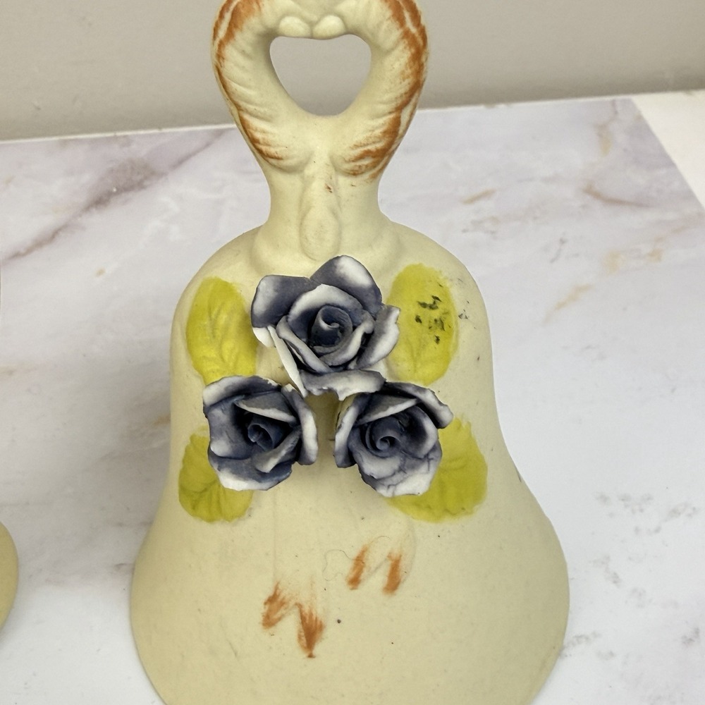 Flambro Porcelain Floral Pitcher Vase Bell Applied Roses Vintage Cottagecore Dec - Picture 2 of 10